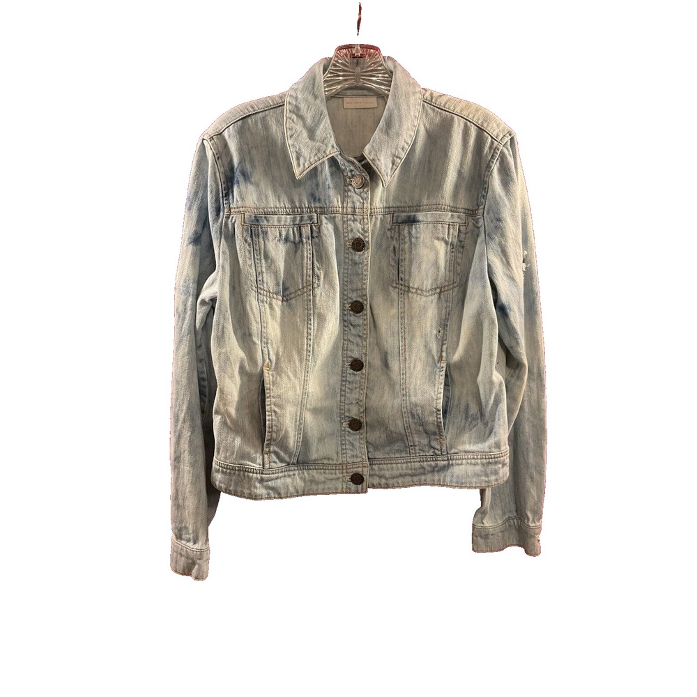 New York & Co NY Jeans Womens Jean Jacket, Sz L 100%‎ Cotton DISTRESSED